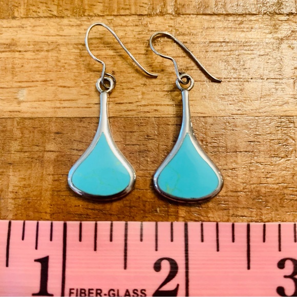 Turquoise and 925 Silver Dangle Teardrop Earrings - Picture 8 of 11